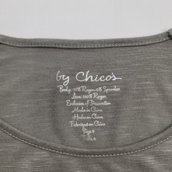 Chicos Lace Sleeve Top Size 0 (Small) Olive Green Soft Stretchy Casual - Picture 4 of 7